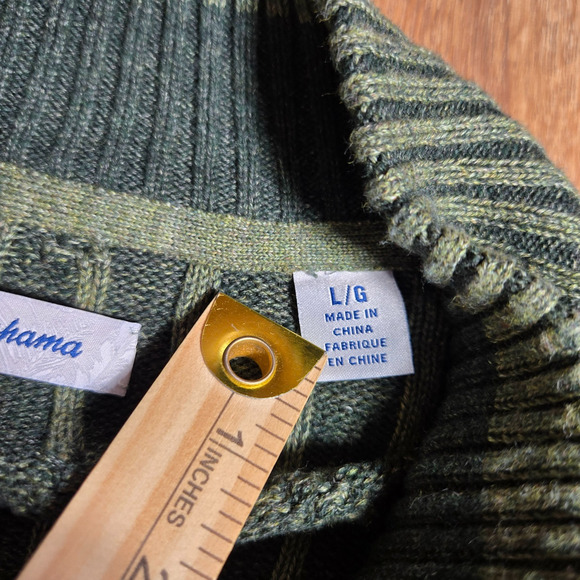 Tommy Bahama Men's L Green Fisherman Sweater Quarter Zip Cable Knit Cotton - Picture 4 of 8